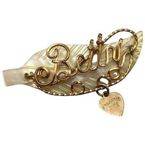 Carved Mother of Pearl Souvenir Wire Name Pin BETTY Brooch Atlantic City